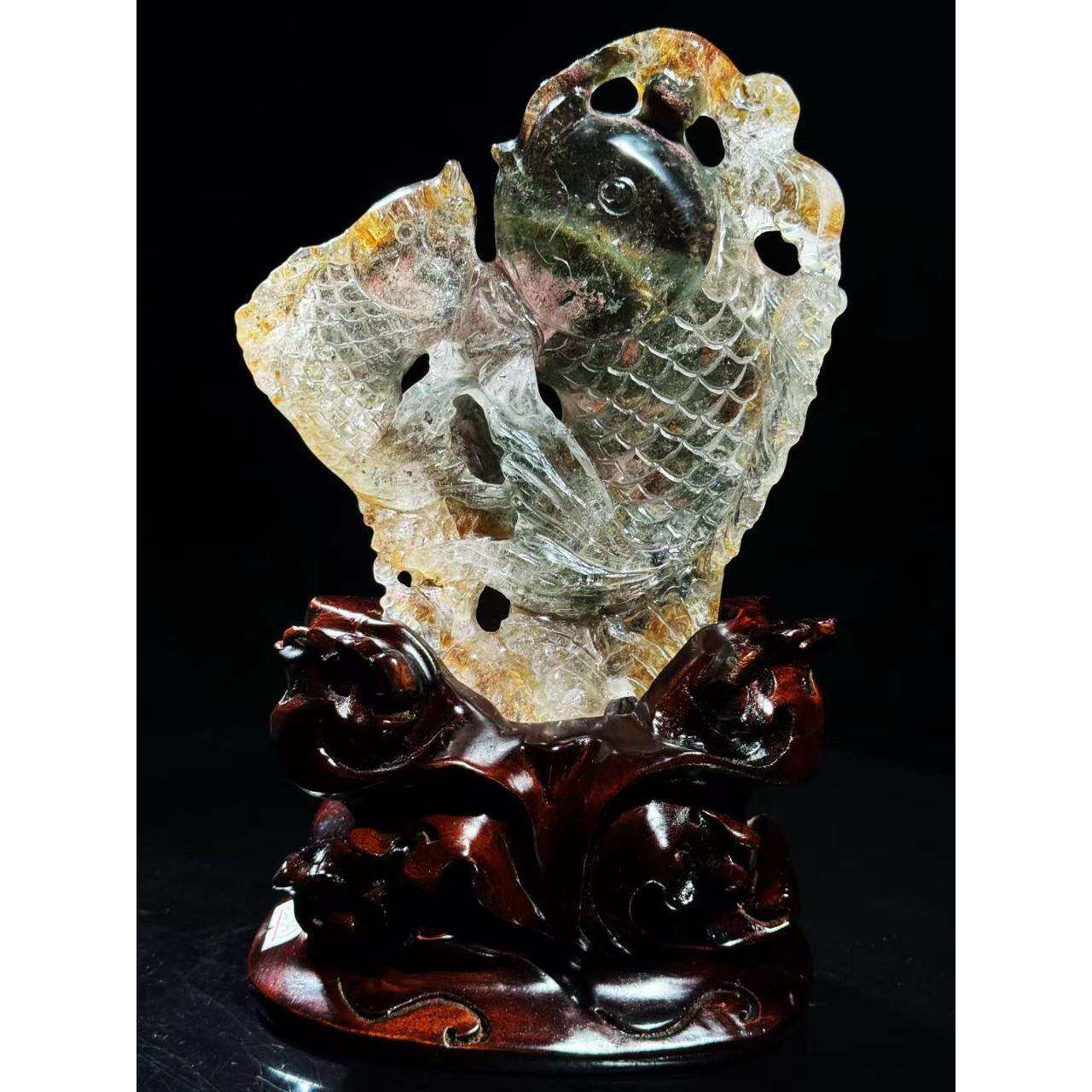 白水晶,黄水晶,发晶,红兔毛精雕摆件办公室装饰品厂家