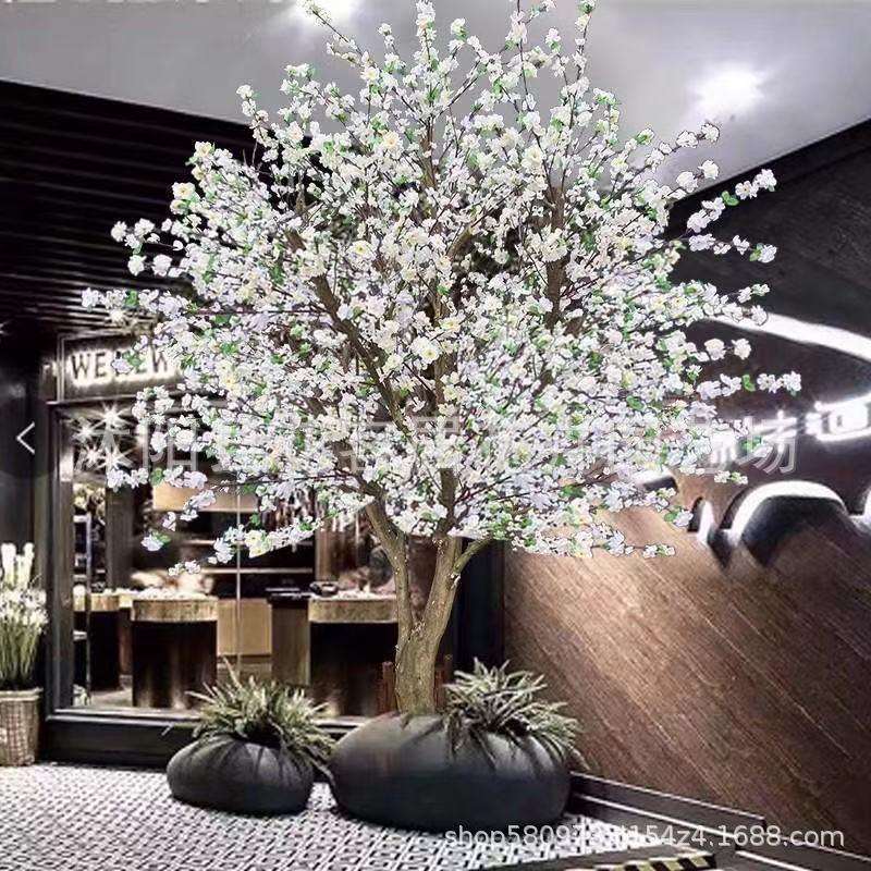 仿真梨花树装饰树背景树假树商场餐厅室内网红酒店大厅白色仿真树
