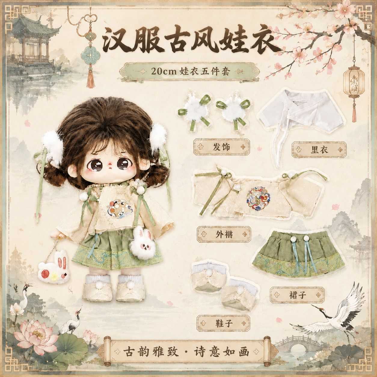 20cm棉花娃娃衣服双色可选明制图片