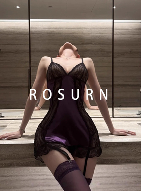 夜曲蔷薇「伯爵夫人」纯欲风性感辣妹紫色蕾丝镂空睡裙包臀裙