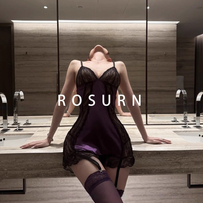 夜曲蔷薇「伯爵夫人」纯欲风性感辣妹紫色蕾丝镂空睡裙包臀裙