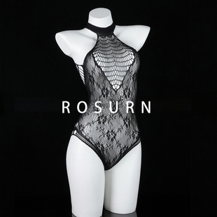 夜曲蔷薇「情欲梦网」性感复古挂脖提花撕撕乐修身连体网衣