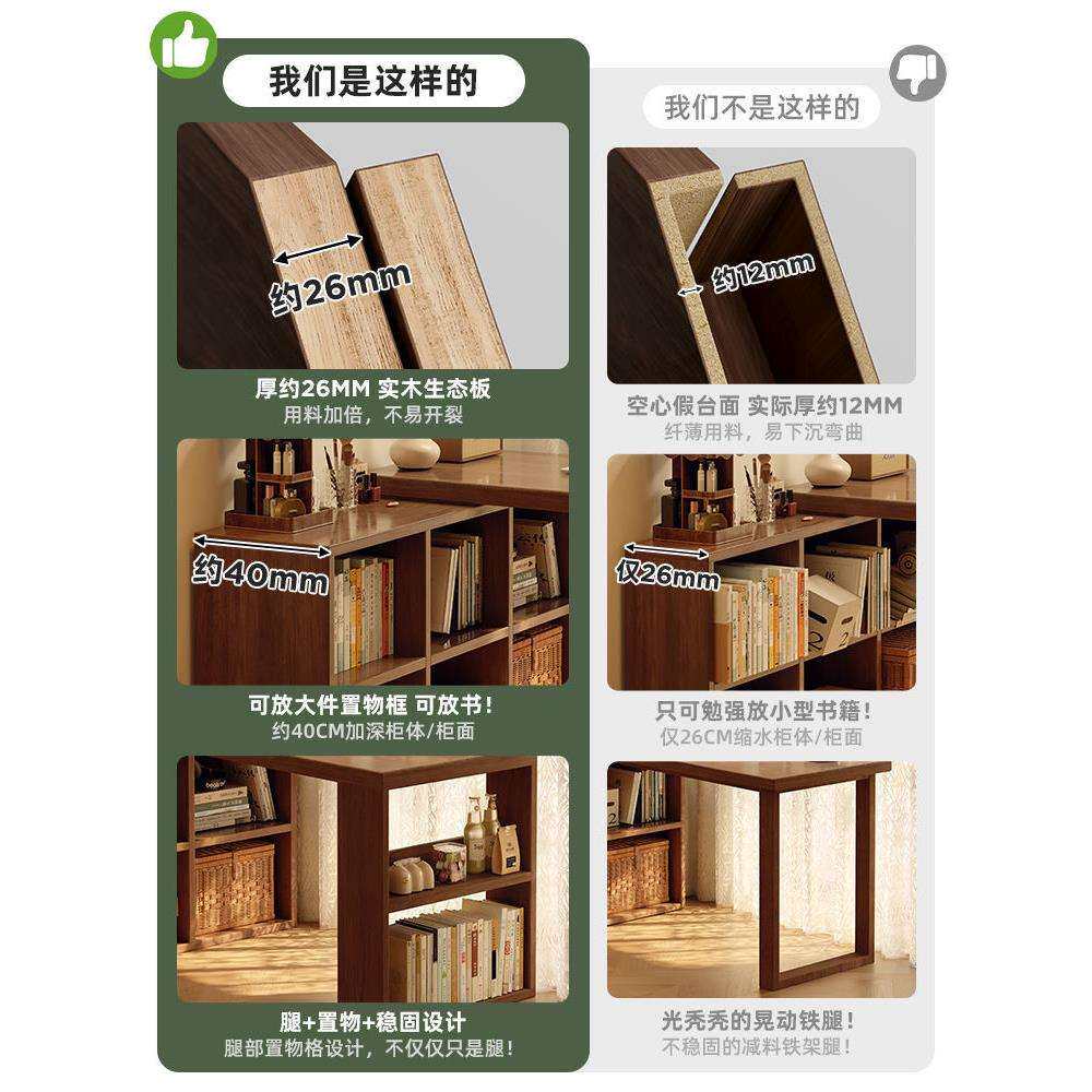实木转角书桌书架书柜一体桌子卧室家用学生l型拐角电脑桌学习桌