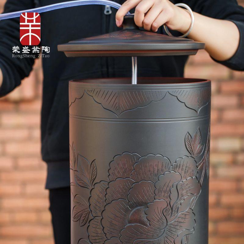 水缸陶瓷水桶纯净水桶家用大号储水用带盖老式茶道茶台抽水款18升