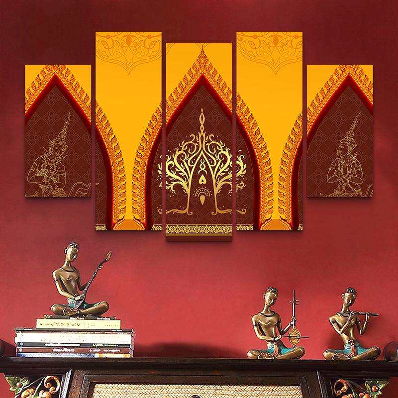 东南亚装饰画泰式背景建筑风格墙壁画泰国风情餐厅泰式按摩店挂画