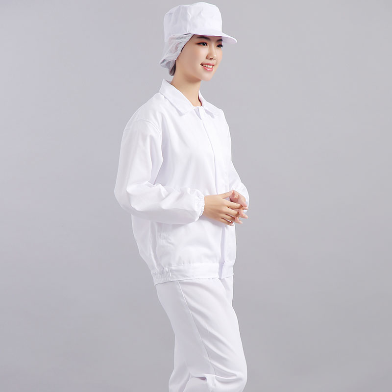 食品厂工作服秋冬男女款工厂车间防尘透气白色翻领长袖棉装蓝色