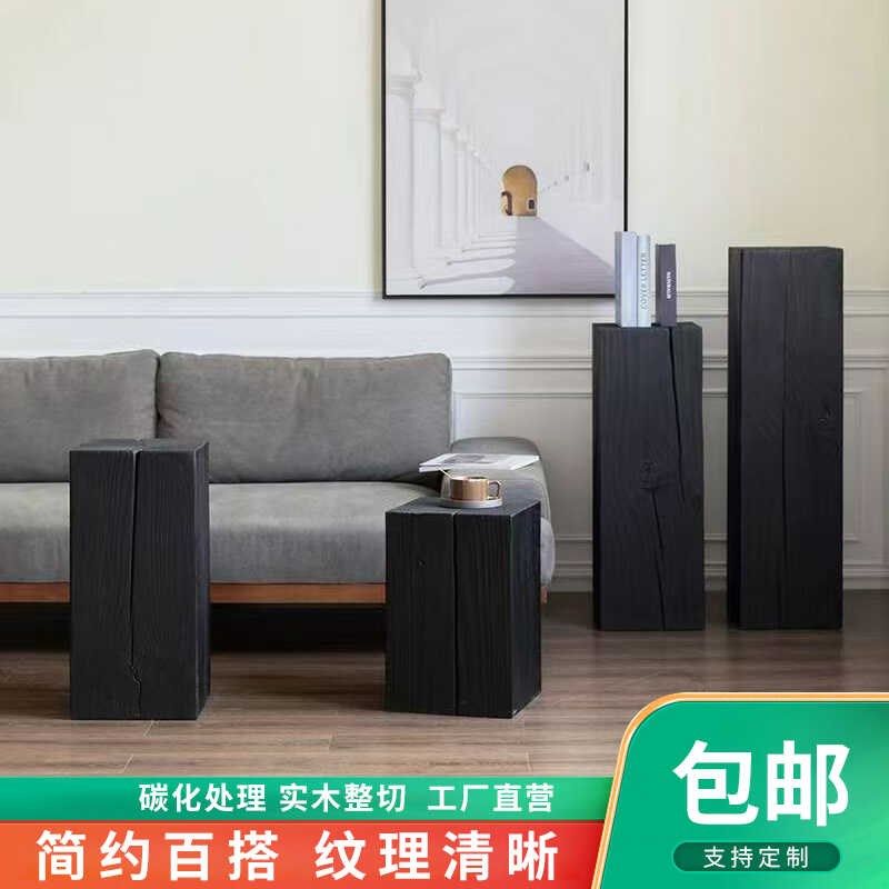 碳化木墩子原实木根雕架底座树桩侘寂风民宿边几装饰品
