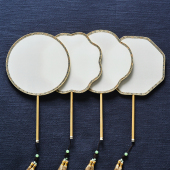 长空白真丝团扇湘妃竹扇面圆形熟绢作画工笔国画刺绣宫扇