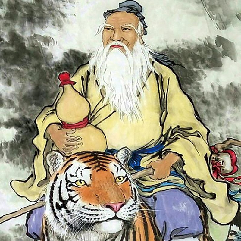 药王孙思邈跨虎图卷轴画药店诊所挂画中医养生馆装饰丝绸画