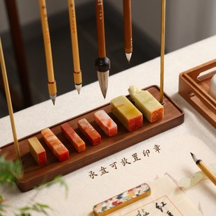 齐云文承笔挂毛笔架 实木创意新书法用木器挂笔