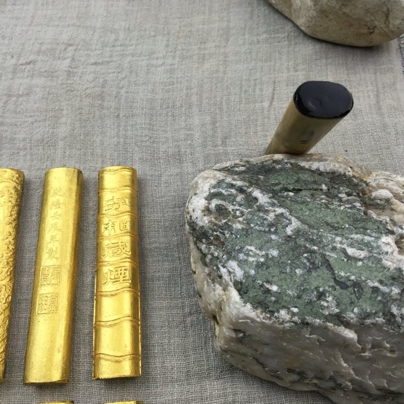 包金徽墨圆柱手工超细松烟包金一两古法兼老墨陈墨墨条墨块