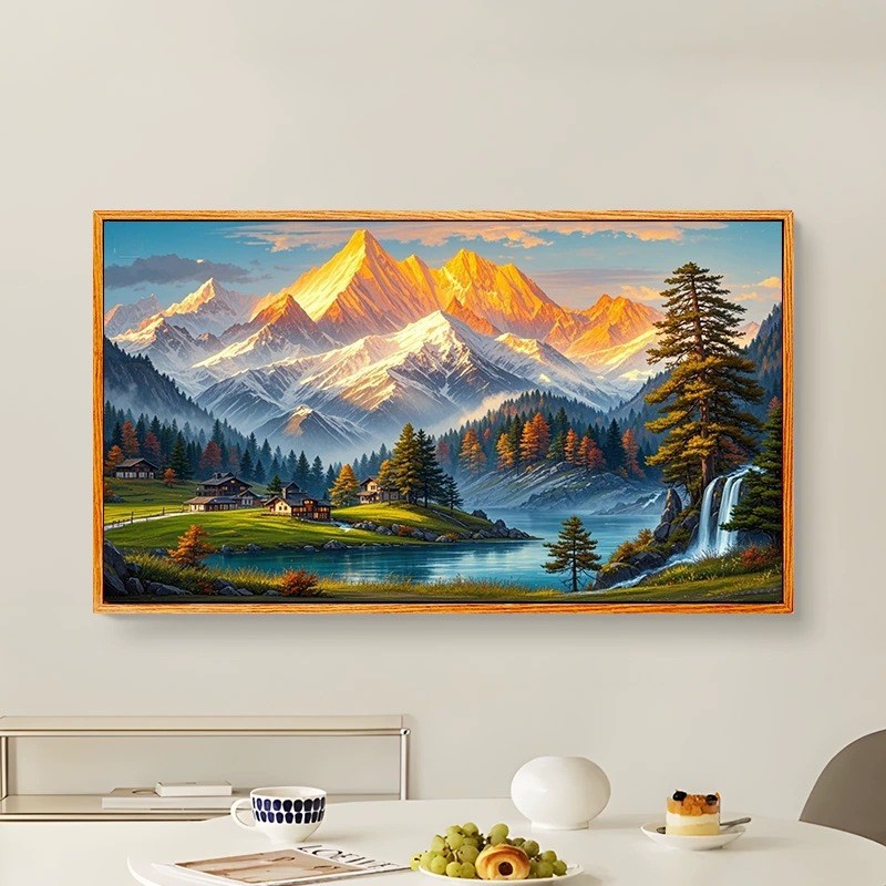 数字油画填充手绘画画涂色风景手工填色画客厅装饰画万丈金山