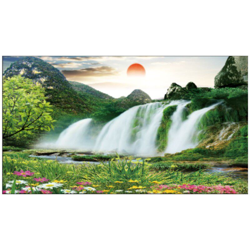 山水瀑布自然风景墙画海报壁画图客厅电视沙发背景图