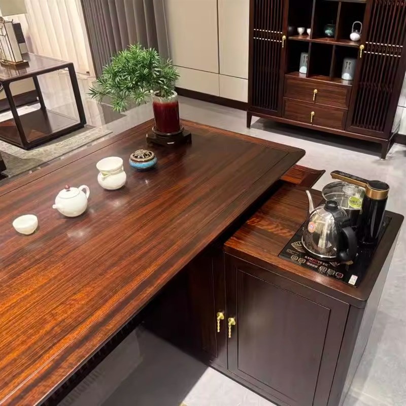 新中式茶桌茶台茶室办公室会客商务泡茶台实木禅意黑檀木高端家具