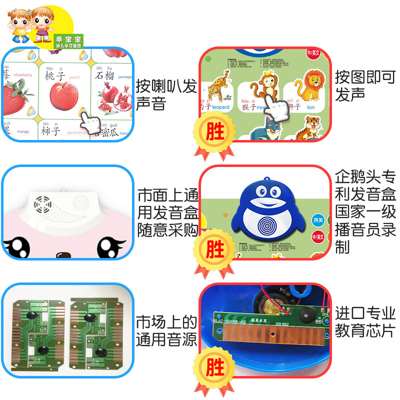 早教声挂图按图触摸发声卡婴幼儿识字卡动物启蒙挂画