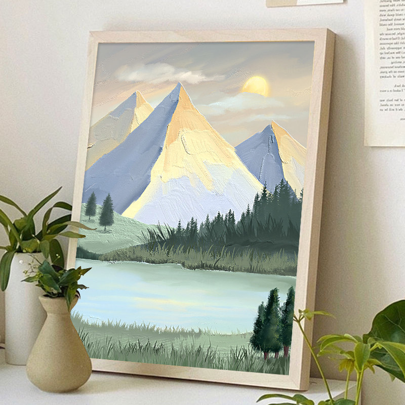 富贵金山基础数字油画手绘手工油彩画丙烯填充治愈减压饰画