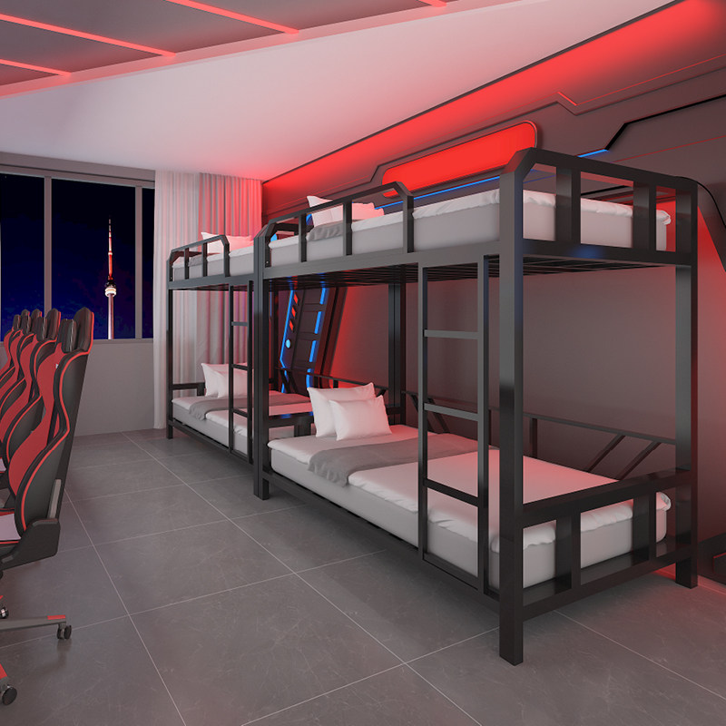 电竞床铺铁架床电竞酒店宾馆架床学校宿舍层铁艺床子母床