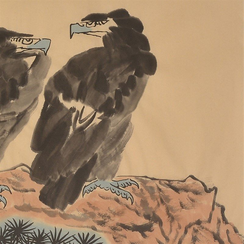 名画家李苦禅纯手绘装饰画国画水墨画办公室画老鹰图