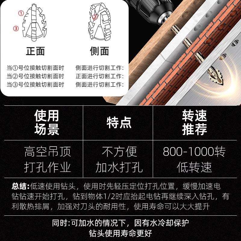锯齿混凝土大理石钻头电打四刃不锈钢偏心玻璃钻干陶瓷打孔钻头
