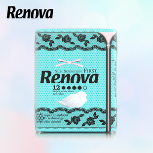 RENOVA原装进口带护翼大号夜用卫生巾280mm干爽网面超薄透气呼吸