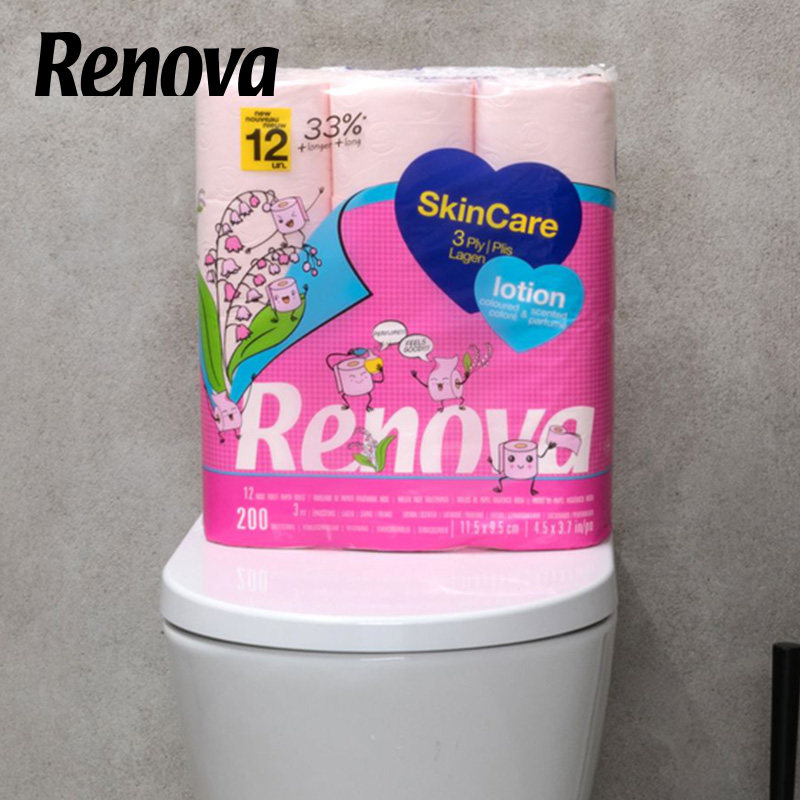 Renova粉色乳液卷纸3层12卷柔软
