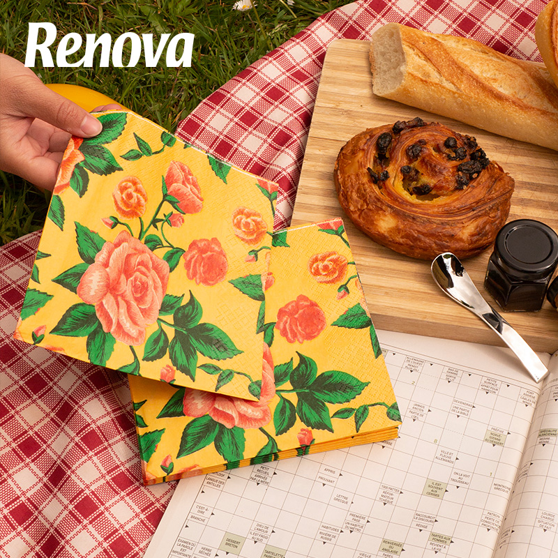 Renova3层印花优雅玫瑰餐纸巾