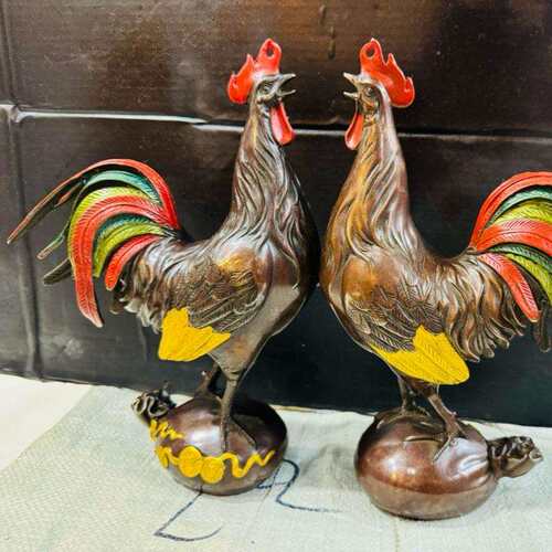 仿古做旧红铜鎏金 彩鸡摆件 铜大公鸡 工艺品