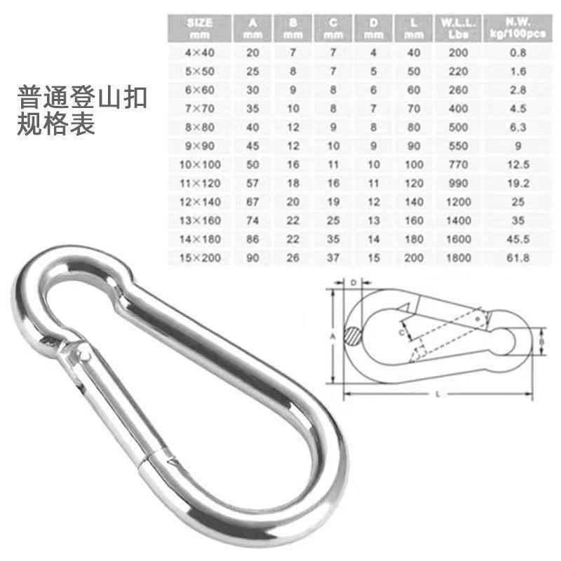 304不锈钢登山扣弹簧扣环安全保险扣葫芦卡扣锁扣狗链快挂钩子
