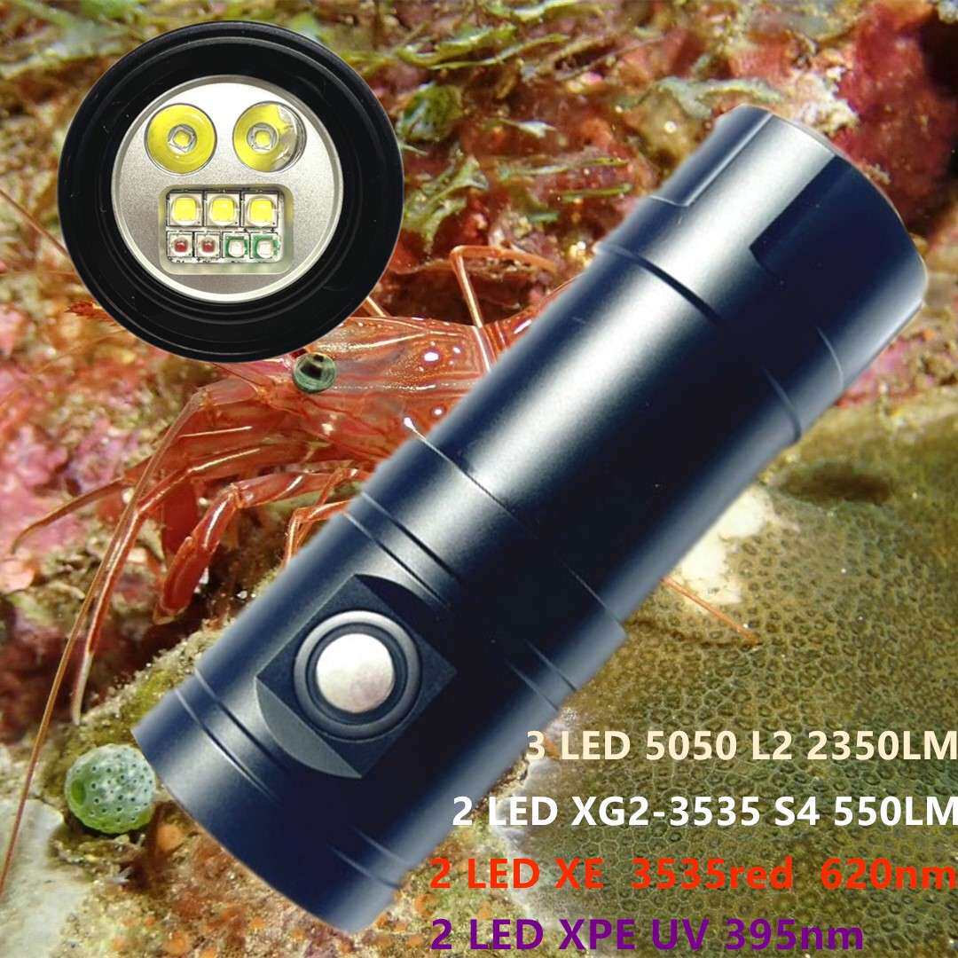 水下拍摄补光电筒L2防水60m强光2350lm潜水摄影补光灯手电筒32650