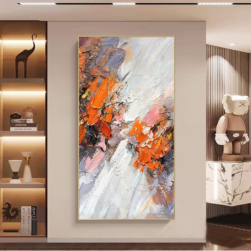 橙心如意纯手绘油画抽象玄关装饰画大芬油画村走廊过道挂画肌理画