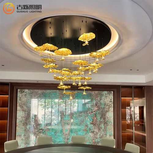新中式创意设计师简约床头中古风餐厅吧台个性全铜枝形荷叶小吊灯