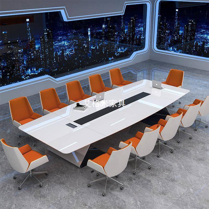 白色烤漆会议桌条大型会议桌长室桌时简约现尚代办公洽谈桌椅组合