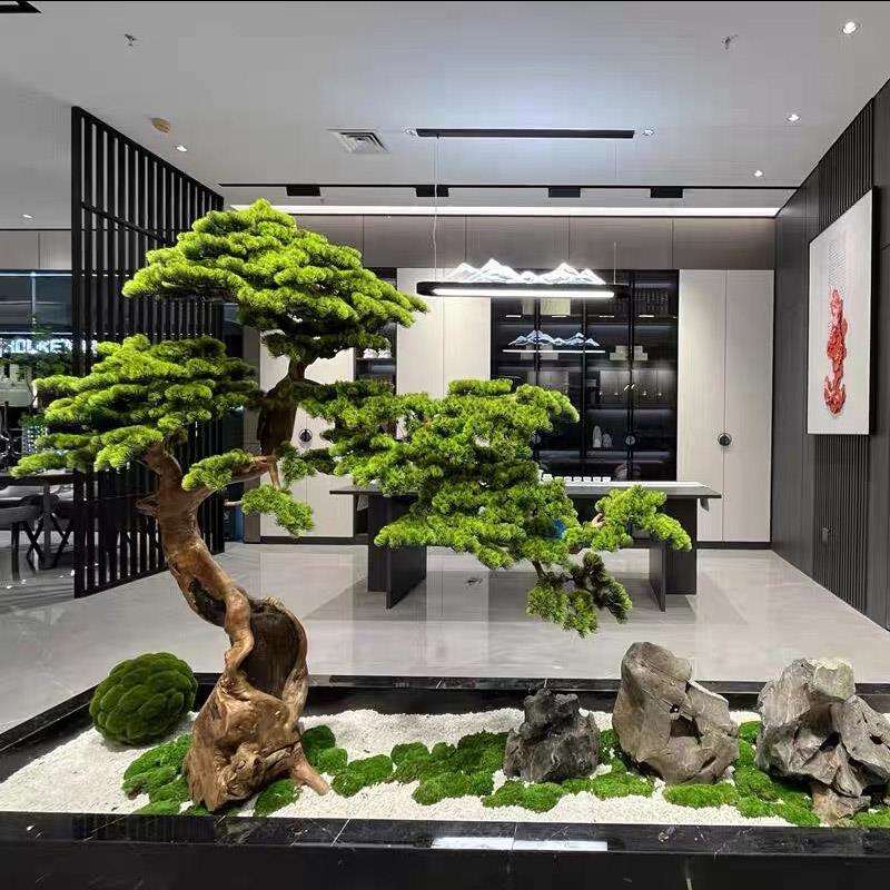 仿真迎客松树新中式造景松树室内外假树酒店橱窗商场装饰摆件绿植