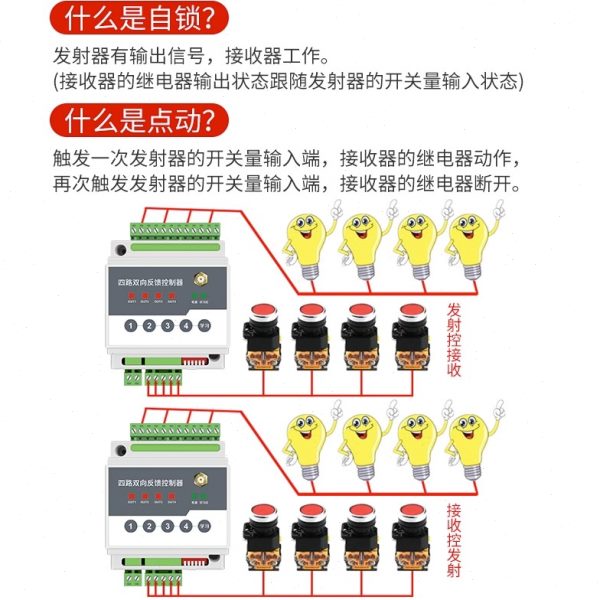 海鹦遥控开关发射接收无线io远程双向反馈开关量传输继电器控制