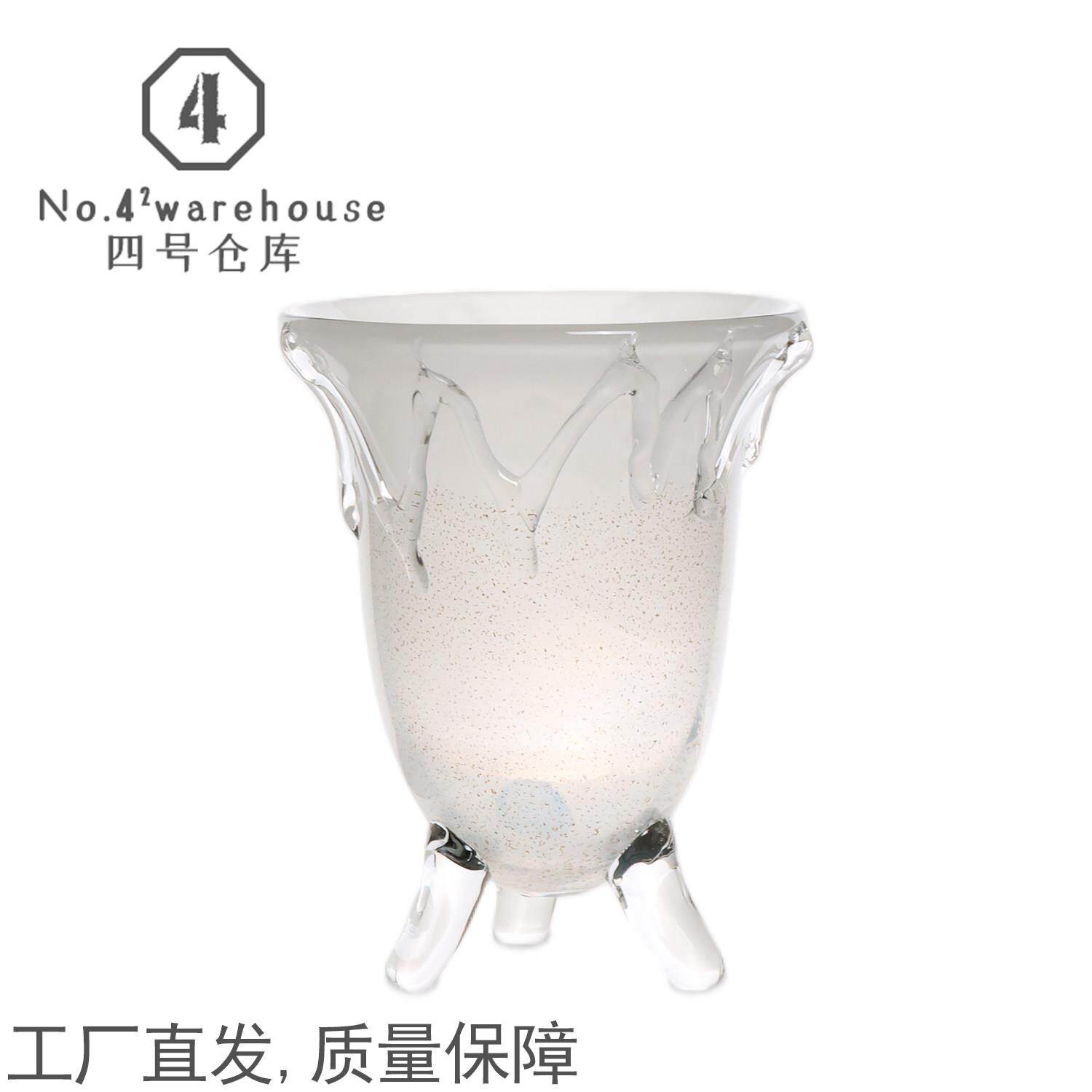 高级新中式白色洒金手工琉璃花器样板间玄关桌面插花软装饰品摆件