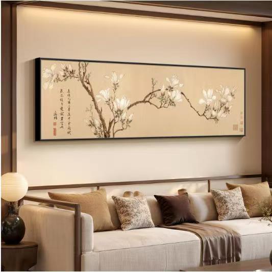 玉兰花挂画客厅沙发背景墙装饰画中式卧室床头画宋氏美学花卉壁画图片