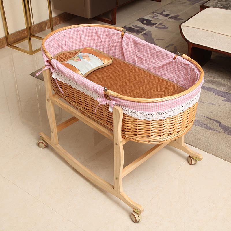 便携式藤编婴儿摇篮床 非电动婴儿哄睡摇篮 0-20个月适用