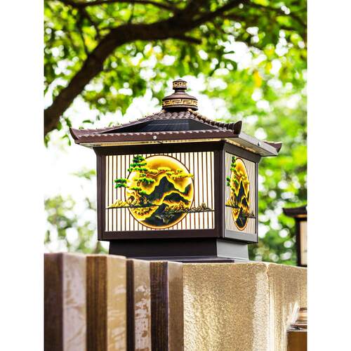 太阳能柱头灯户外防水新中式庭院围墙大门柱子室外别墅门柱门垛灯