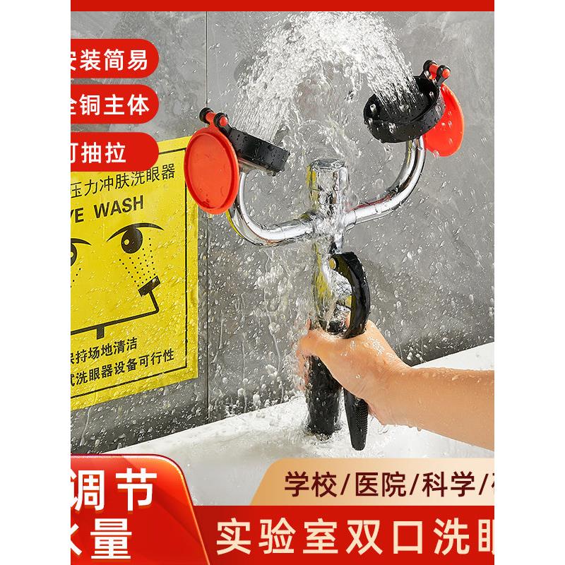 洗眼器实验室医院用双口台式壁挂式304不锈钢紧急冲淋洗眼器验厂