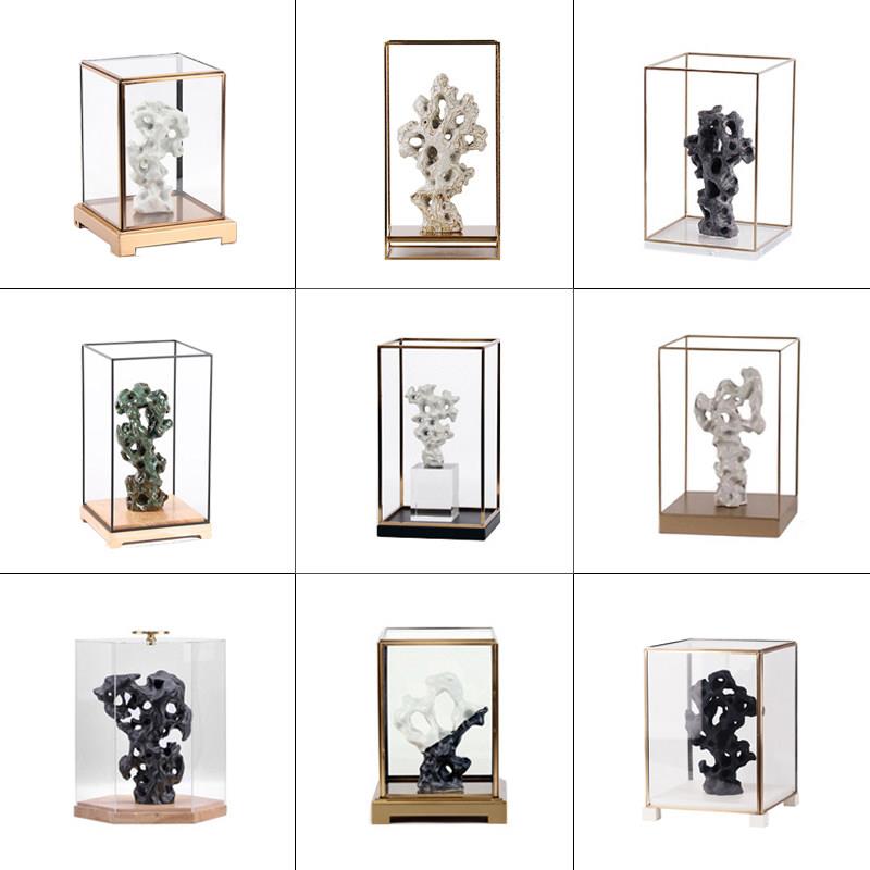 新中式半手工陶瓷太湖石摆件 客厅软装隔断装饰铁艺展示架