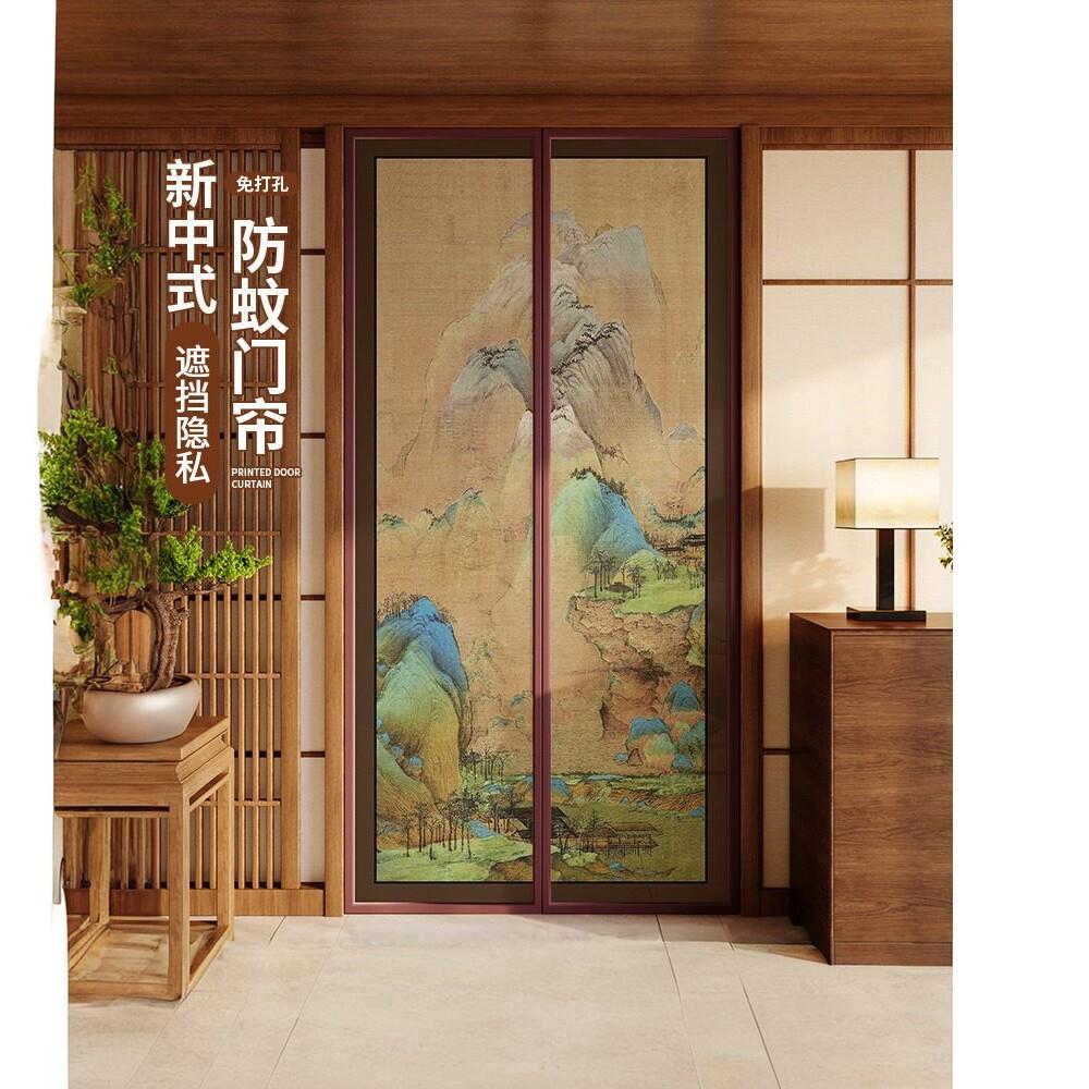 新中式防蚊门帘夏季新款主卧室磁性自吸魔术贴纱门纱窗隔断帘子