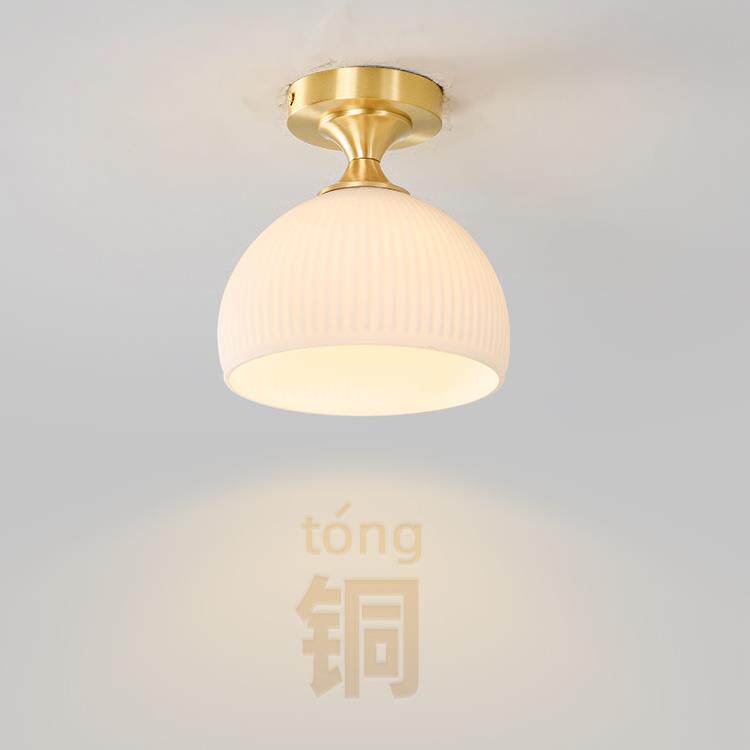 全铜过道灯阳台走廊入户玄关灯具现代简约创意条纹玻璃灯罩吸顶灯