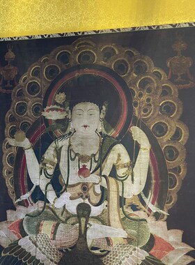 雀明王图佛画物画艺术微喷复制画绢画装饰画供奉画临摹学习