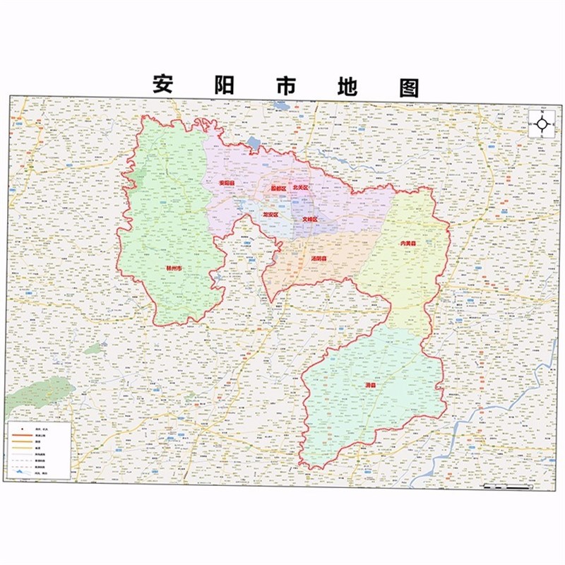 新款安阳市地图图 办公室挂图 防水墙壁装饰画地图
