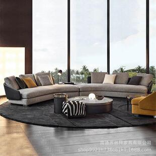 意式弧形劳森沙发棉麻极简布艺客厅别墅大户型设计师异形转角家具
