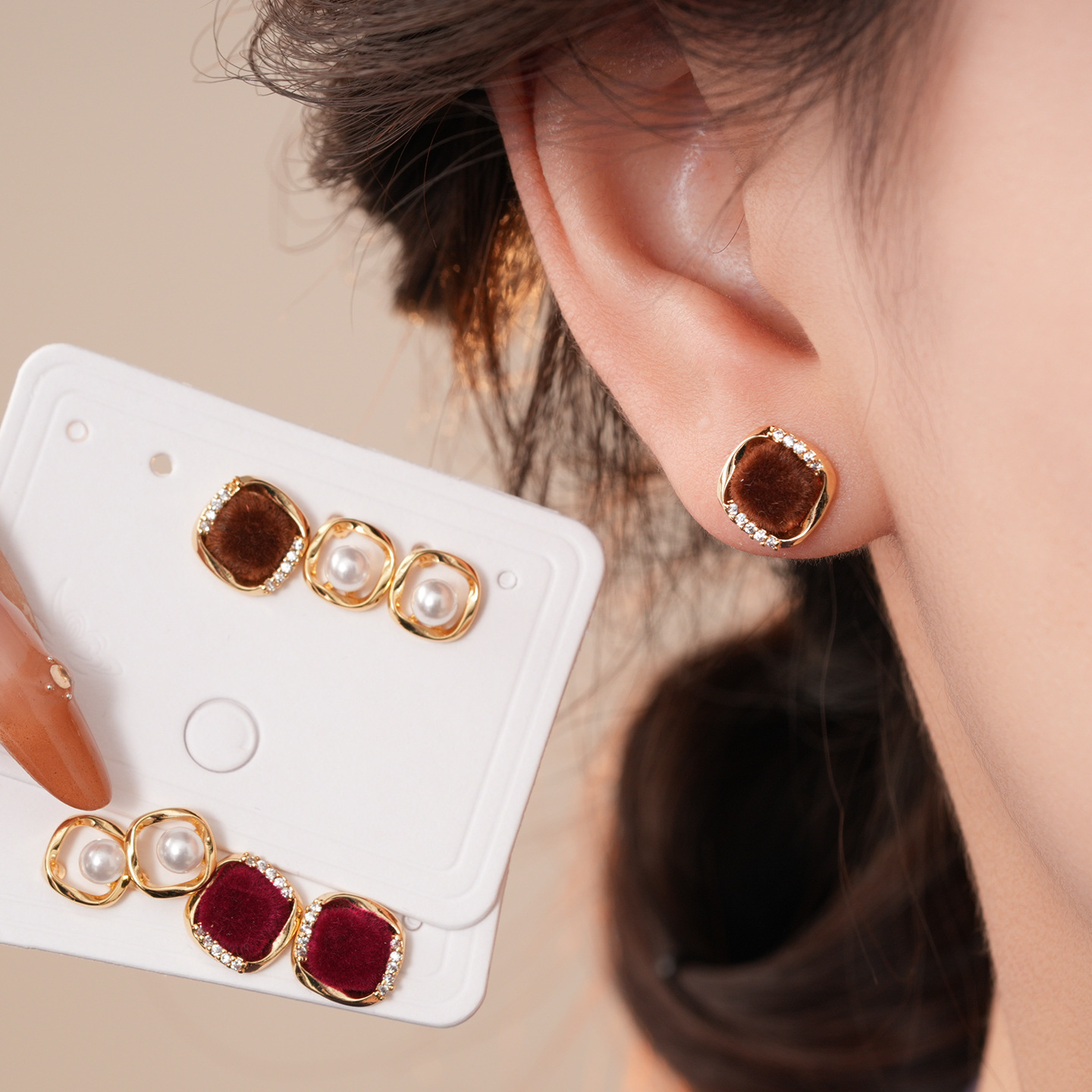 四件套银针复古小香风珍珠耳钉