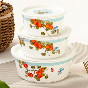 骨瓷深带瓷盖碗马蹄碗可微波家用泡面碗陶瓷碗饭盒碗保鲜碗蒸蛋碗