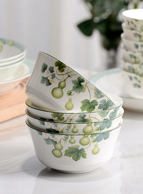 金岚玉唐山骨瓷餐具大饭碗汤碗6英寸富贵碗中号碗陶瓷翻口冷面碗