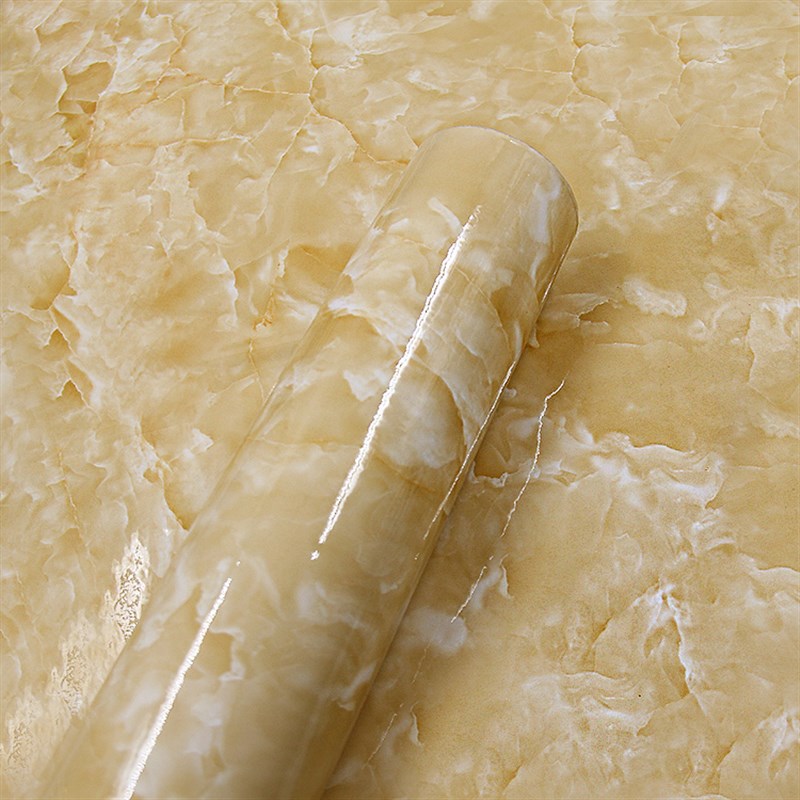 防水厨房工作台自贴 防油贴纸灶台 桌面耐高温黄色大理石台面墙贴