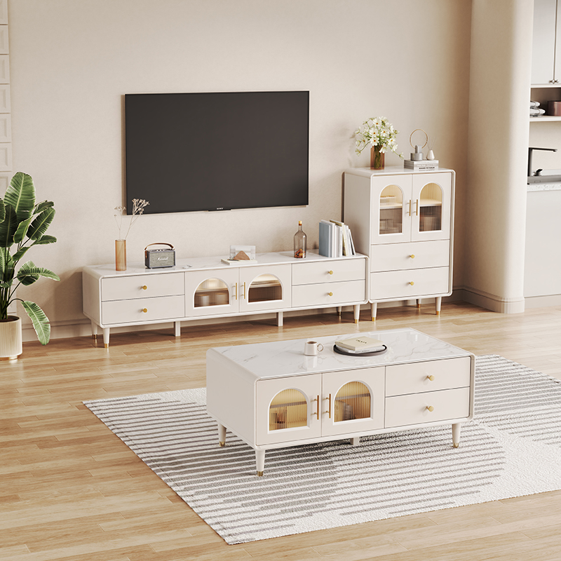 法式电视柜茶几组合2024新款小户型客厅家用落地储物柜边柜高级感